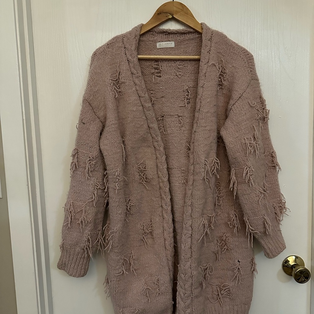 Cozy Pink Fringed Sweater